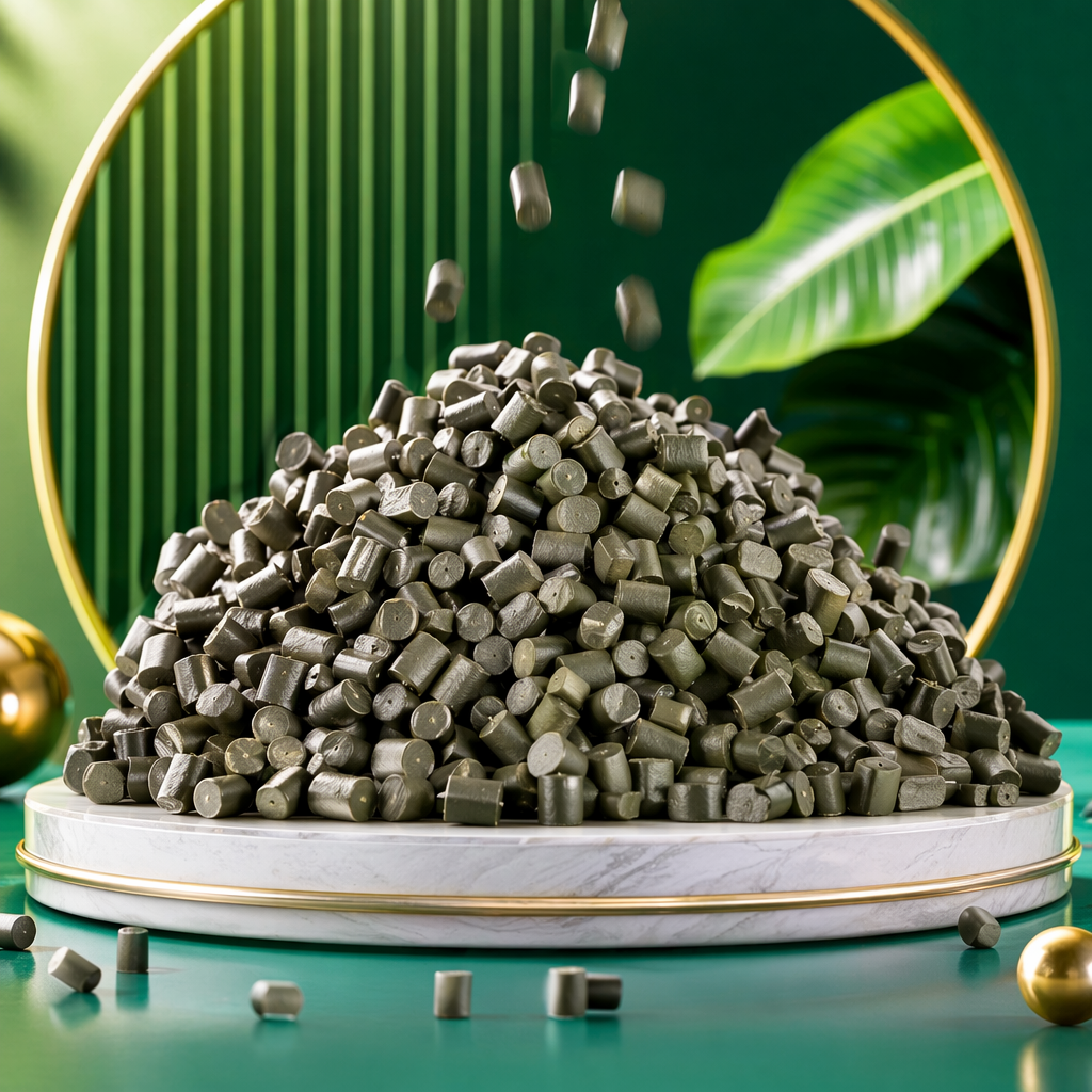 Grayish-green granular plastic particles, general engineering plastic raw materials, 25kg per bag Specification image