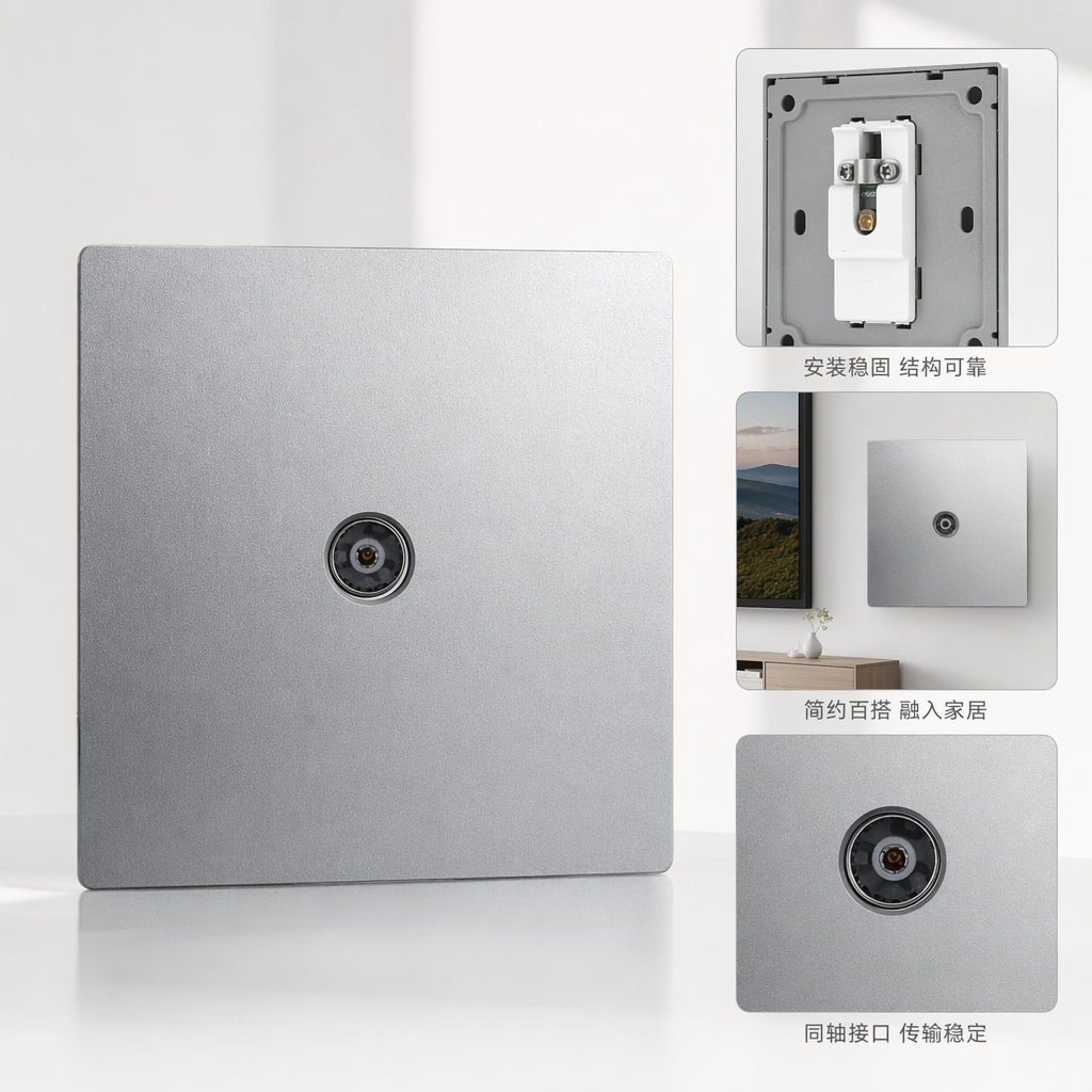 T2 Grey/gold TV socket, wall socket, household flame-retardant, fireproof, safe and durable, exported to Africa