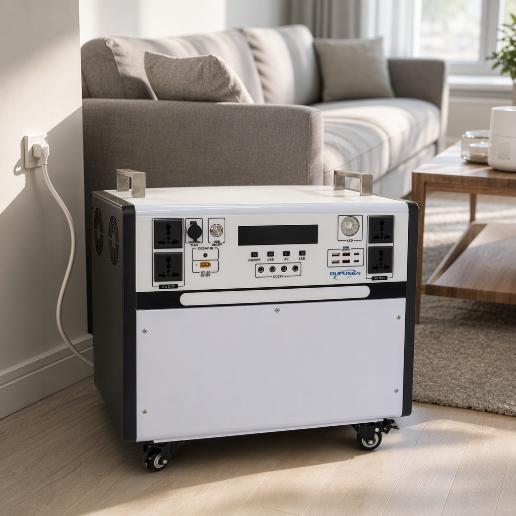 White portable power inverter with wheels and multiple interfaces for car and home use details Picture