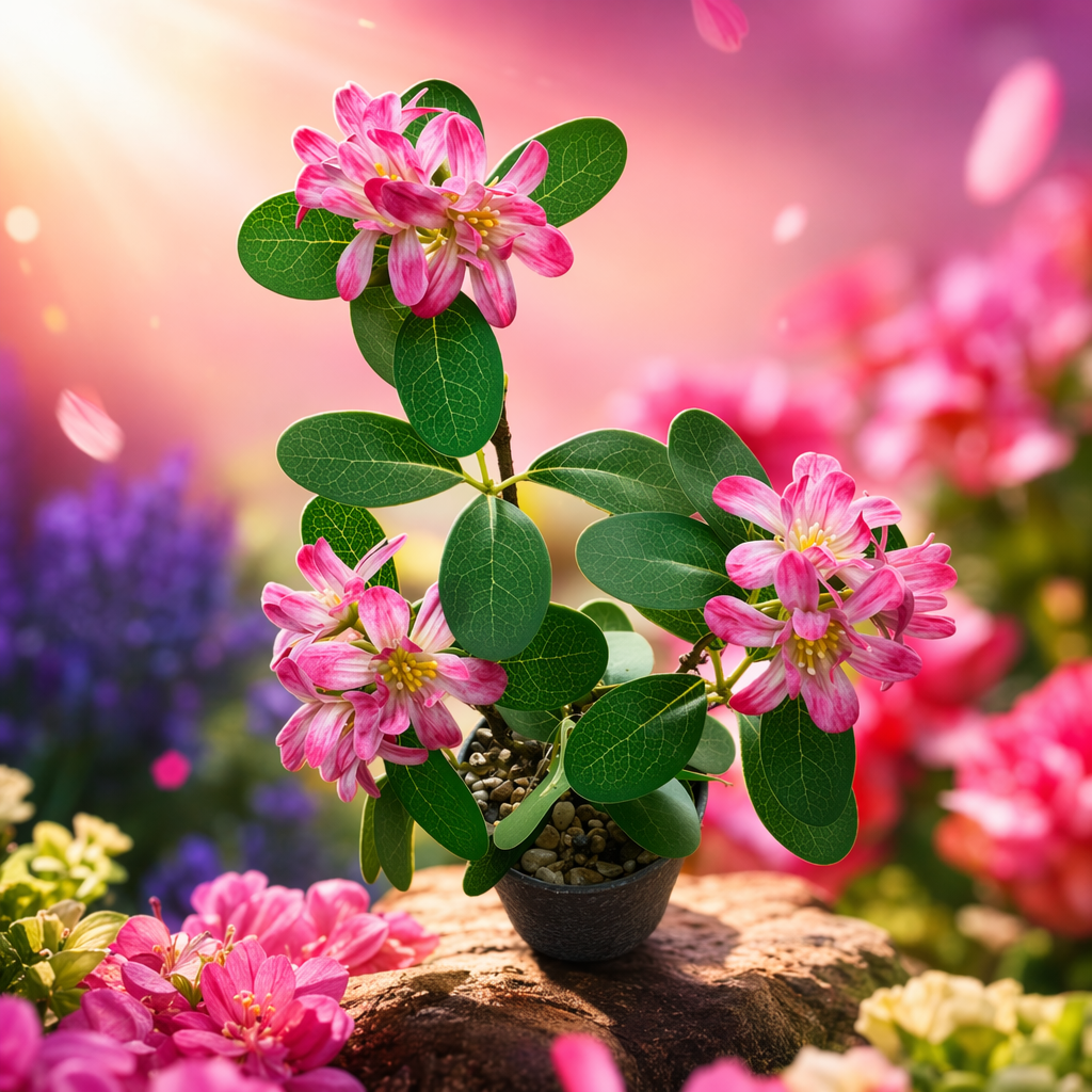 Pink flower and green leaf potted plants for indoor decoration, small living room and balcony green plants, artificial green plants Specification image