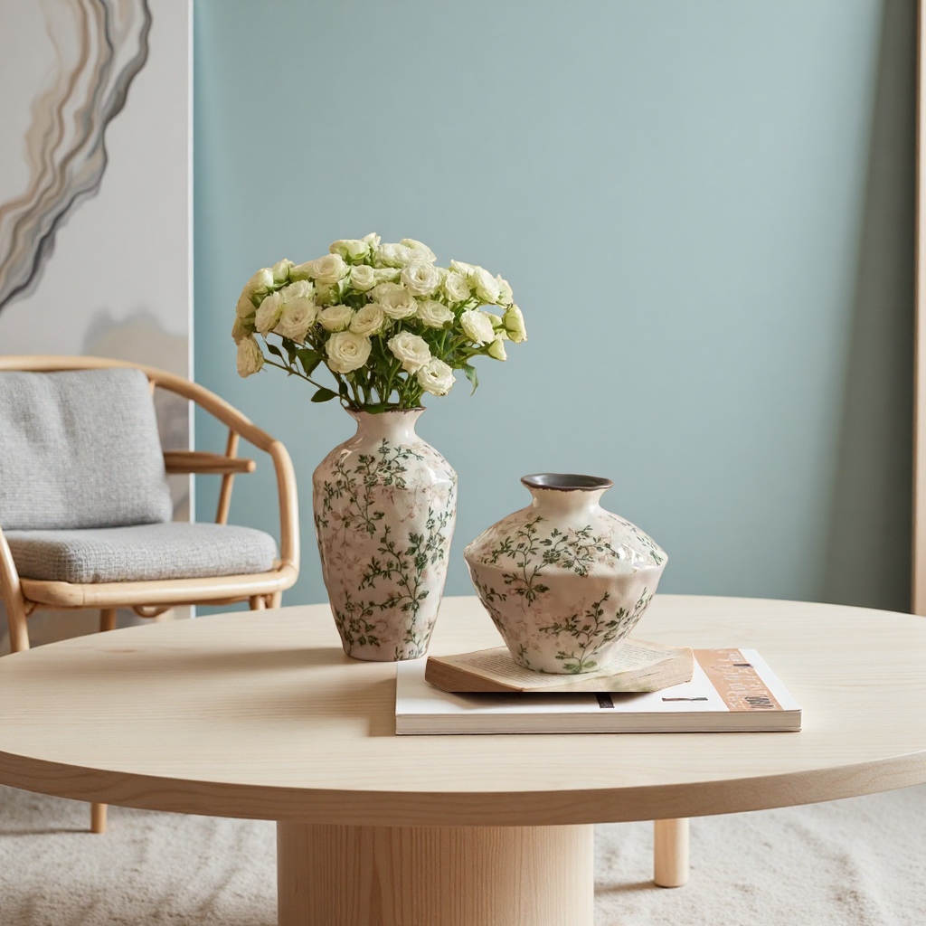 A combination of white floral ceramic vases for living room decoration and a Nordic-style home flower arrangement Specification image