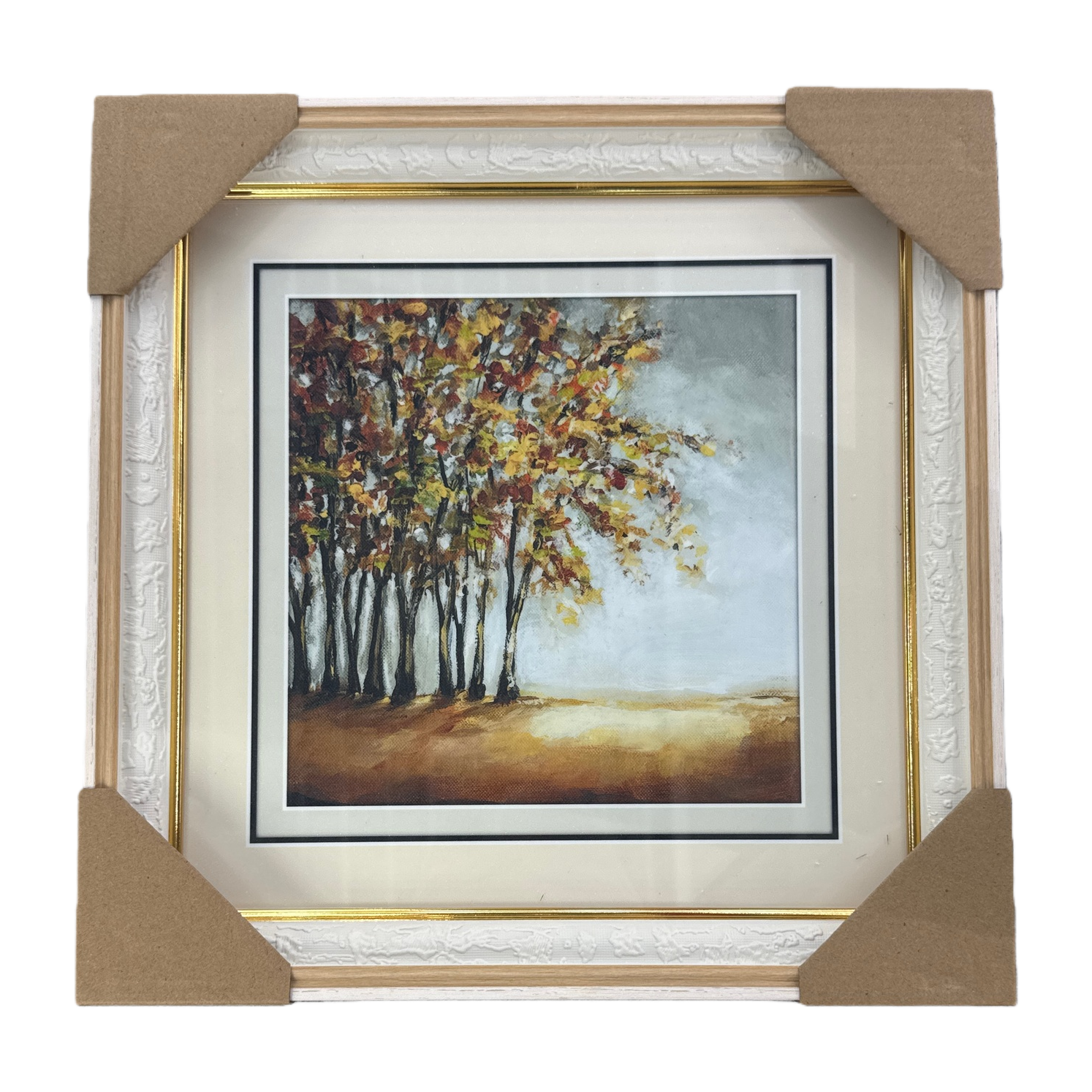 White carved picture frames are used to frame autumn forest oil paintings for decorative hanging in the living room and bedroom Item Picture