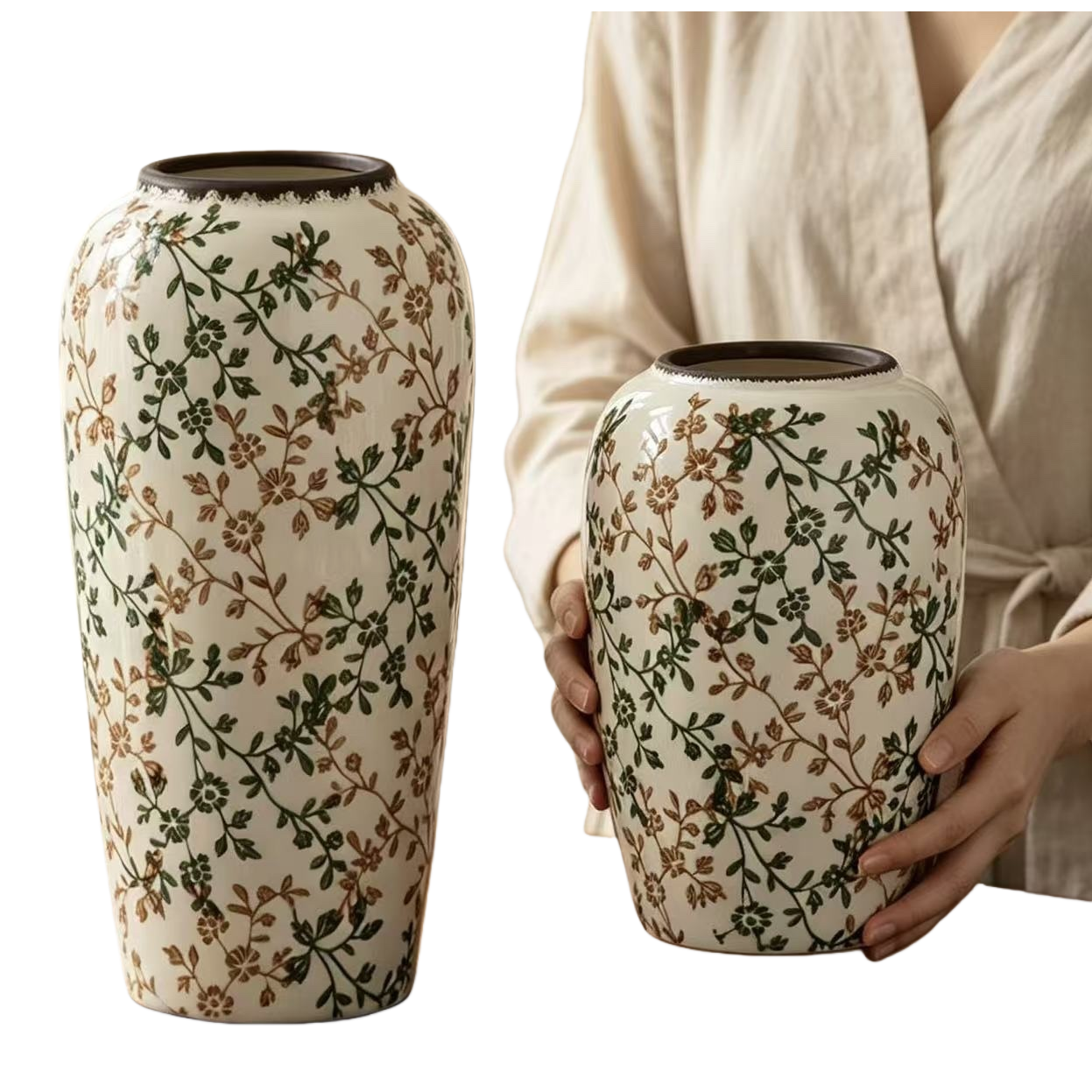 A combination of white floral ceramic vases for living room decoration and a Nordic-style home flower arrangement Item Picture