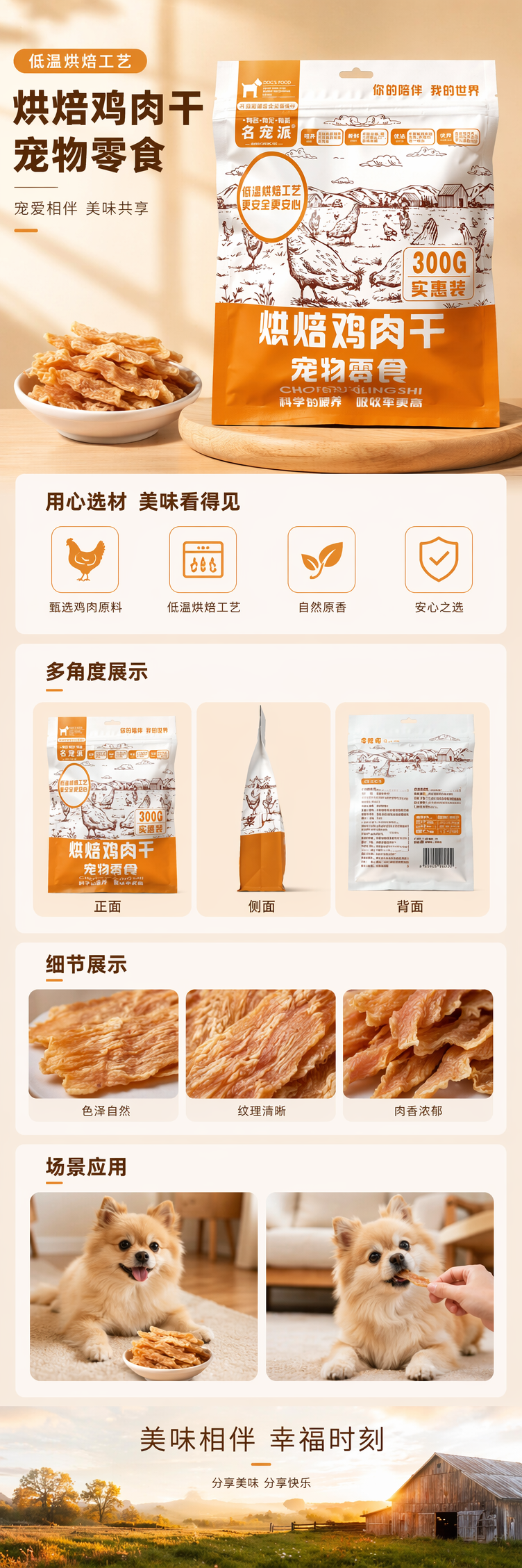 橙白包装袋烘焙鸡肉干宠物零食高蛋白低脂狗狗猫零食 pic 1
