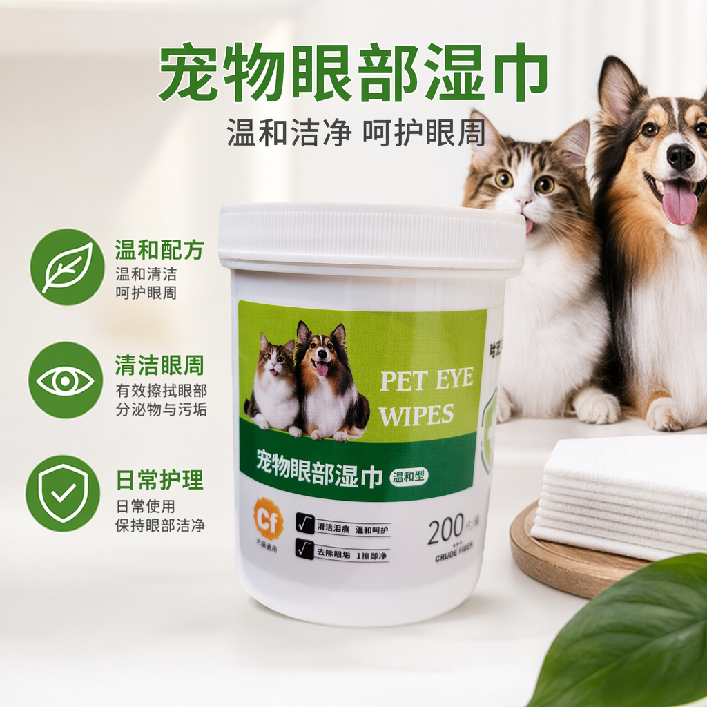 白色罐装宠物眼部湿巾 无酒精棉质柔软清洁泪痕
