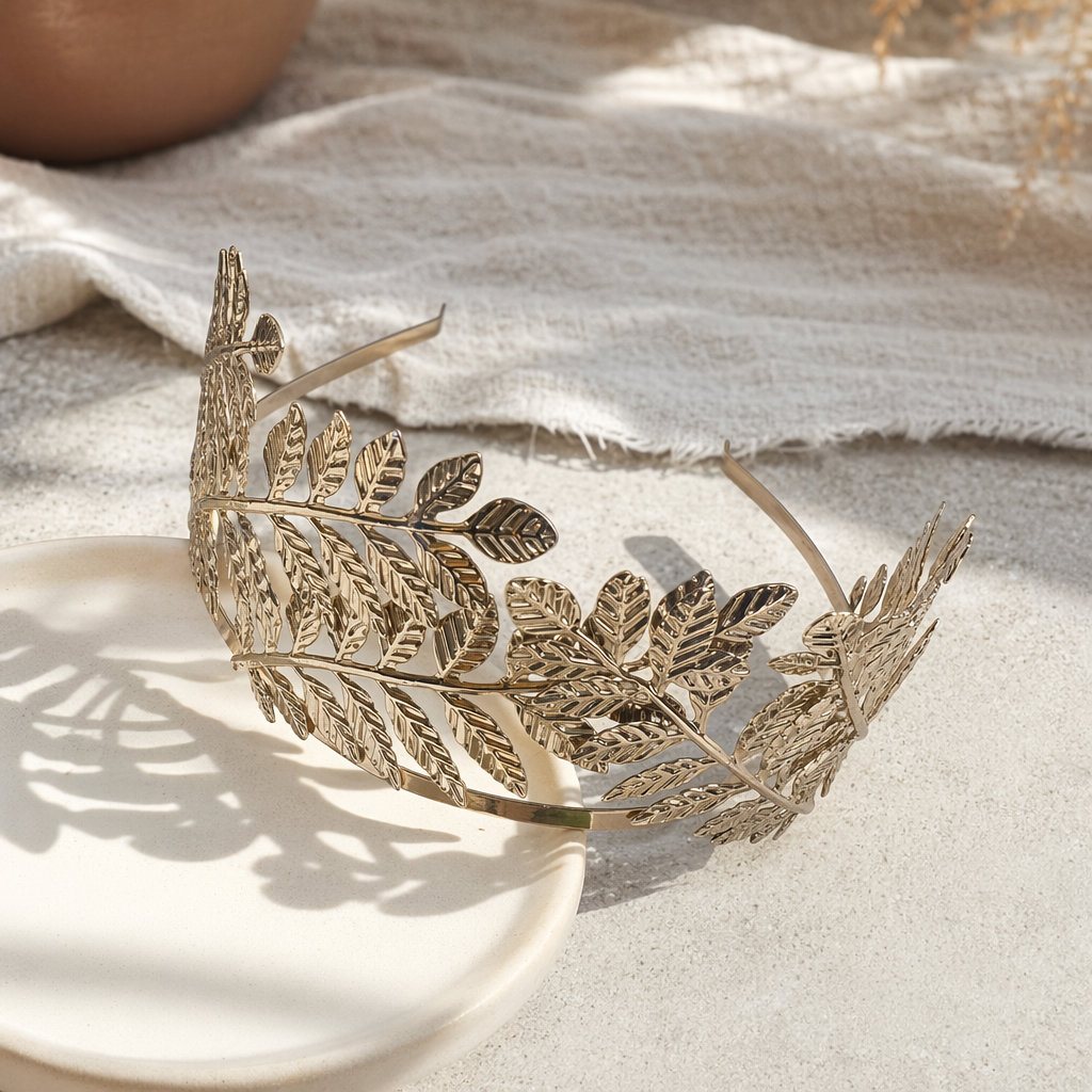 Golden leaf-shaped headwear and artificial plant hair accessory for the bride's wedding details Picture