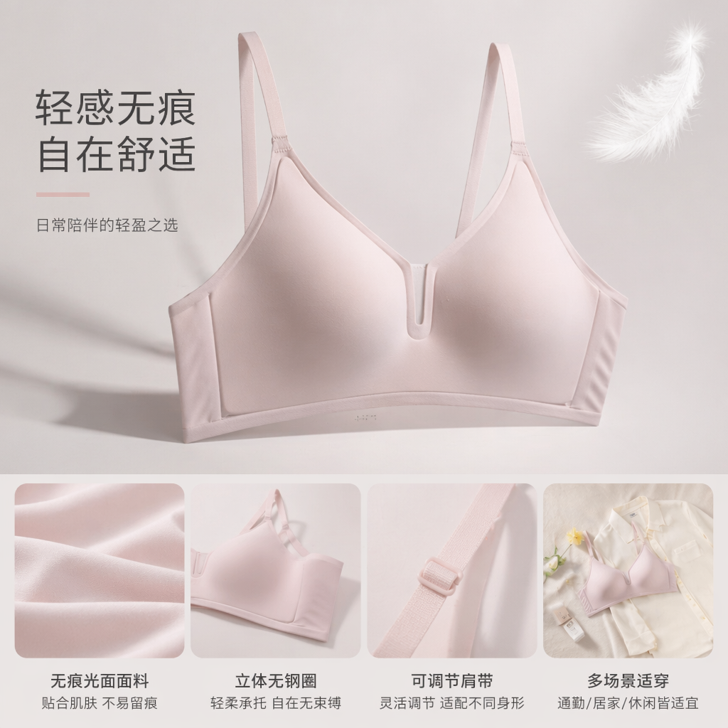 嫣粉色莫代尔棉质文胸 轻盈贴肤日常穿搭