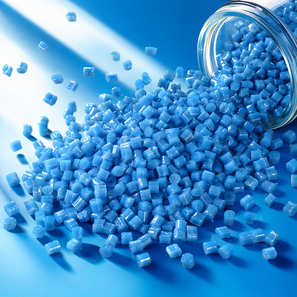 Blue plastic particles are industrial-grade PP polypropylene raw materials, suitable for general injection molding and blow molding Specification image