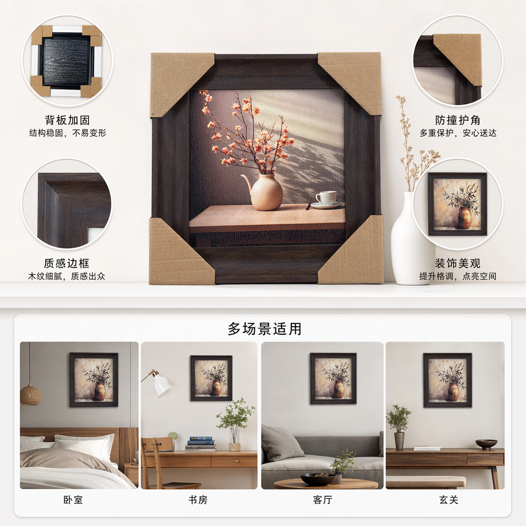 Dark-framed floral still life paintings, decorative paintings, living room and bedroom wall paintings, artistic paintings