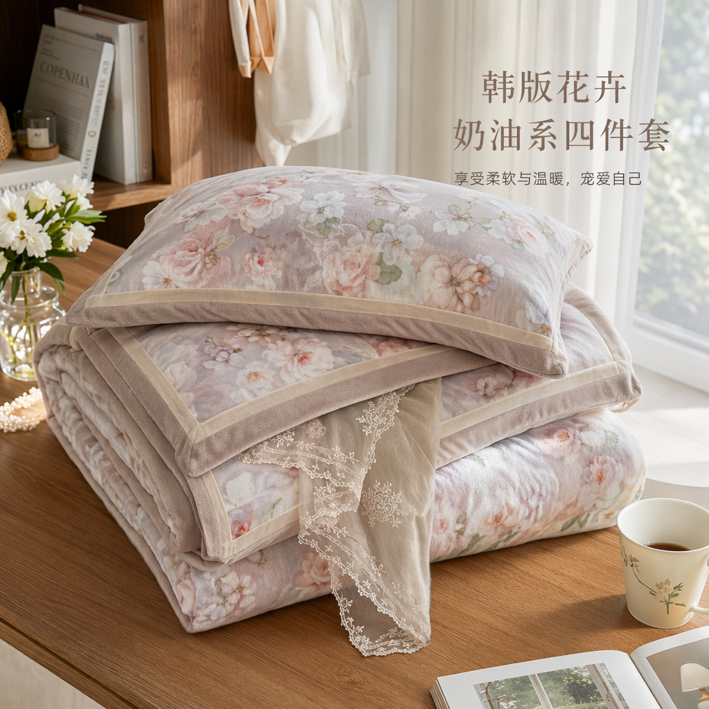 花卉图案床品四件套床用亲肤透气简约产品图