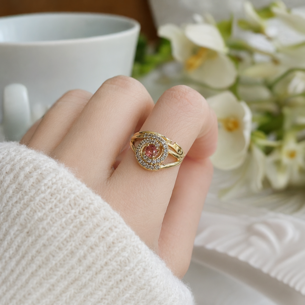 Golden spiral zircon diamond ring, a fashionable, simple and versatile ring for women details Picture