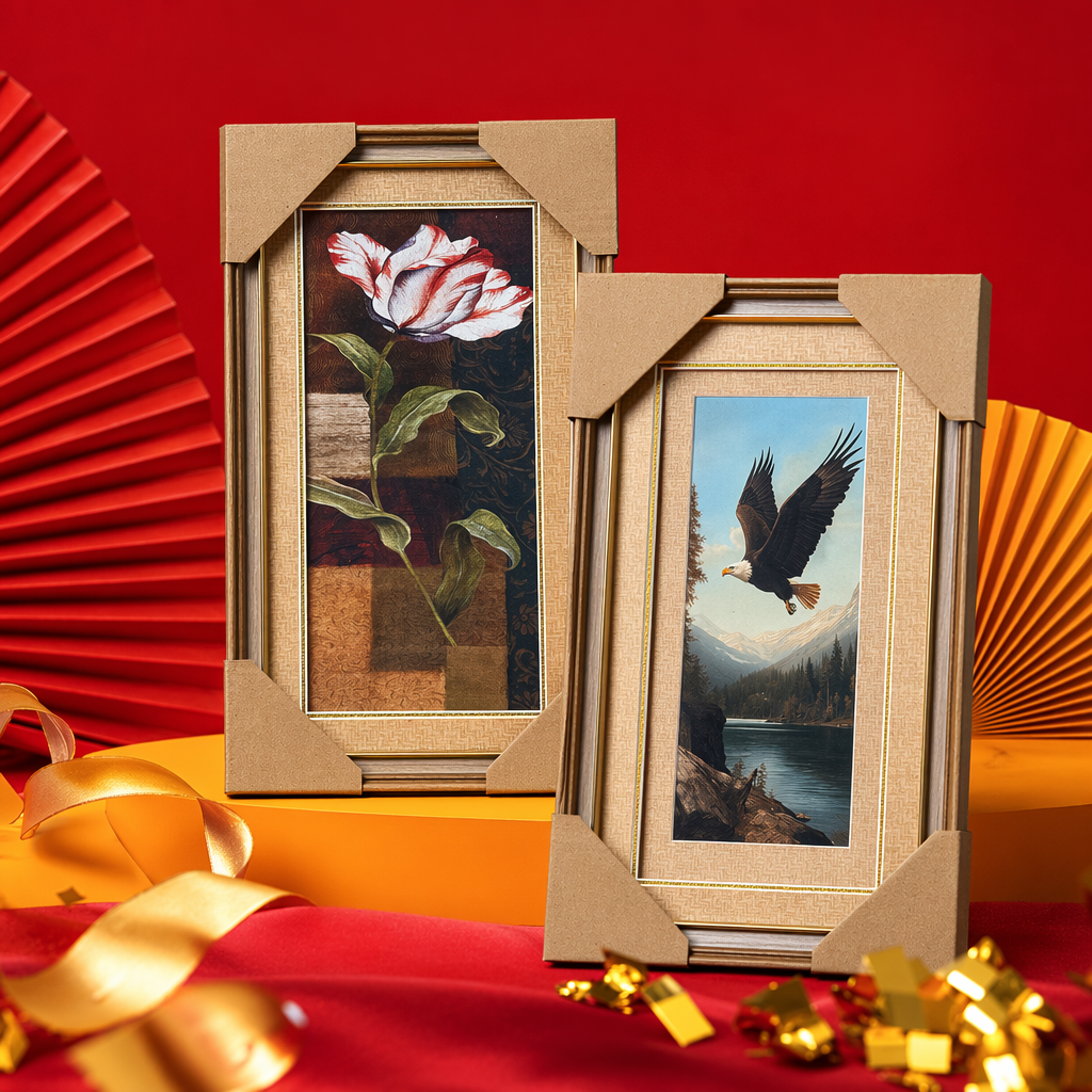 Wooden photo frames, red and white tulip flower paintings, decorative paintings, living room and bedroom hanging paintings, wooden photo frames, magnetic photo frames, mini photo frames, aluminum alloy photo frames Specification image