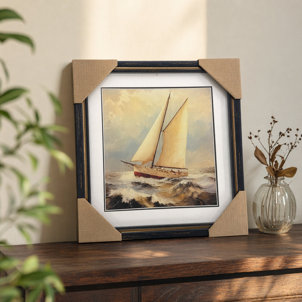 Black sailboat sea view painting framing picture frame, ocean-themed decorative painting, living room and bedroom hanging painting details Picture