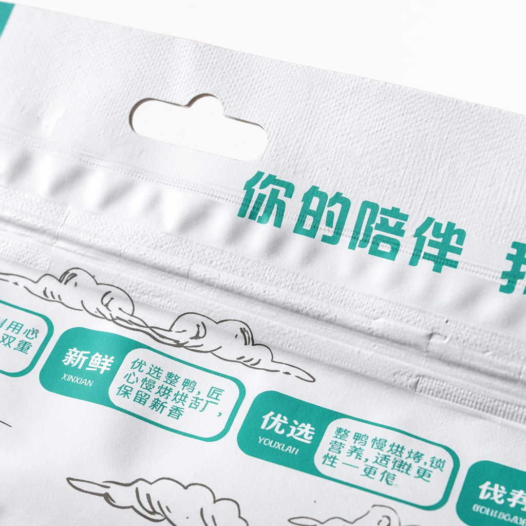 青绿色包装袋宠物零食鸡肉干鸭肉条猫狗通用 Application Scenario
