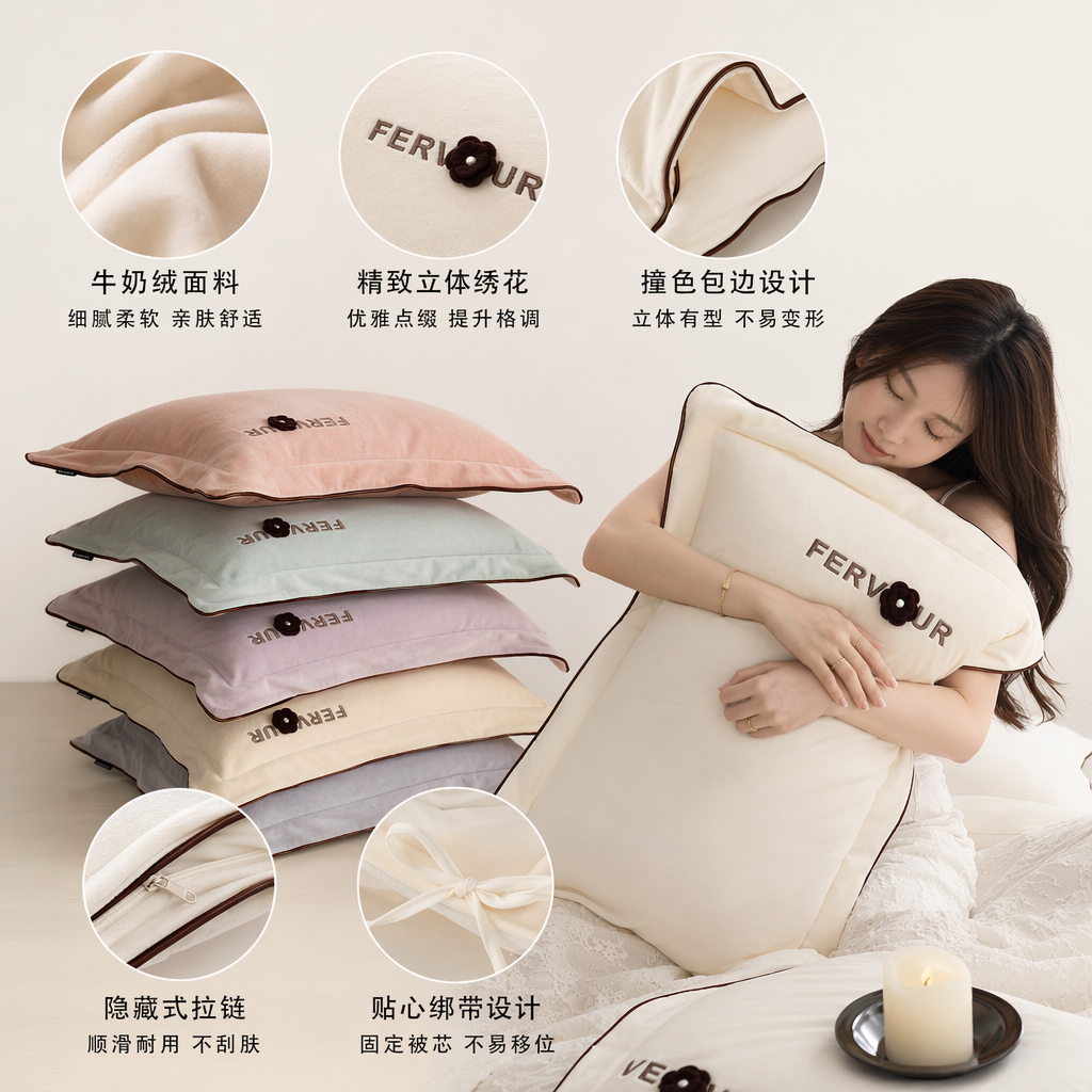 粉色记忆棉枕头 人体工学护颈枕 卧室家用款