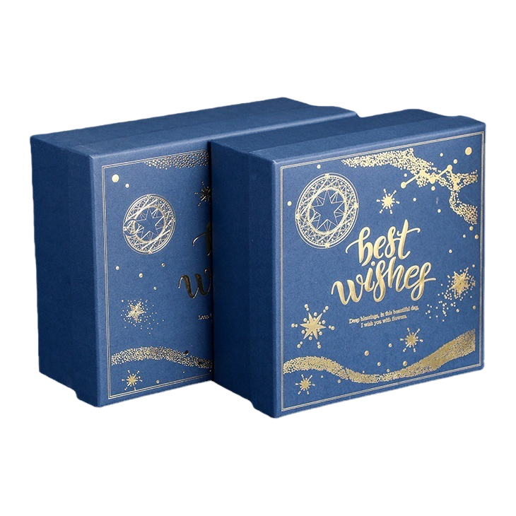 深蓝色礼盒配金色星形图案和best wishes字样装饰 Item Picture