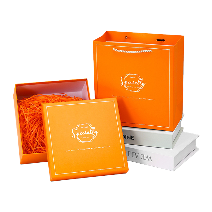 Orange gift box and gift bag combination set for festival, wedding and party packaging supplies Item Picture