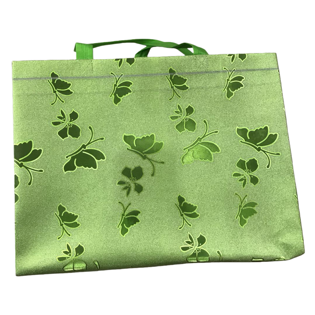 Green floral pattern handbag, simple and eco-friendly cotton and linen shopping bag Item Picture