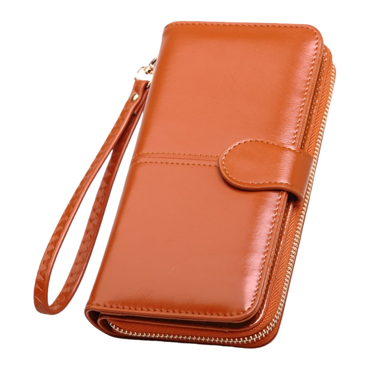 Brown leather men's long wallet, genuine leather, retro and simple, business casual Item Picture
