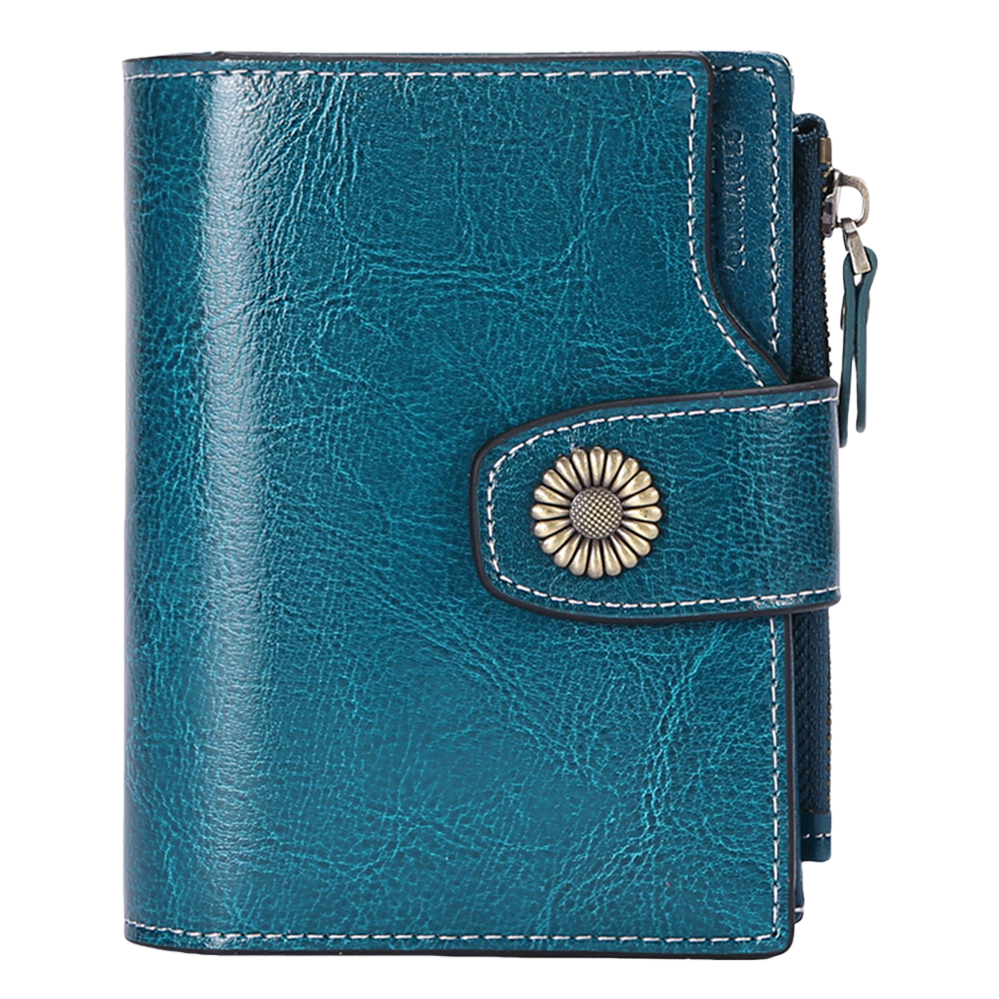 Blue leather men's long wallet, genuine leather simple business casual change slot Item Picture
