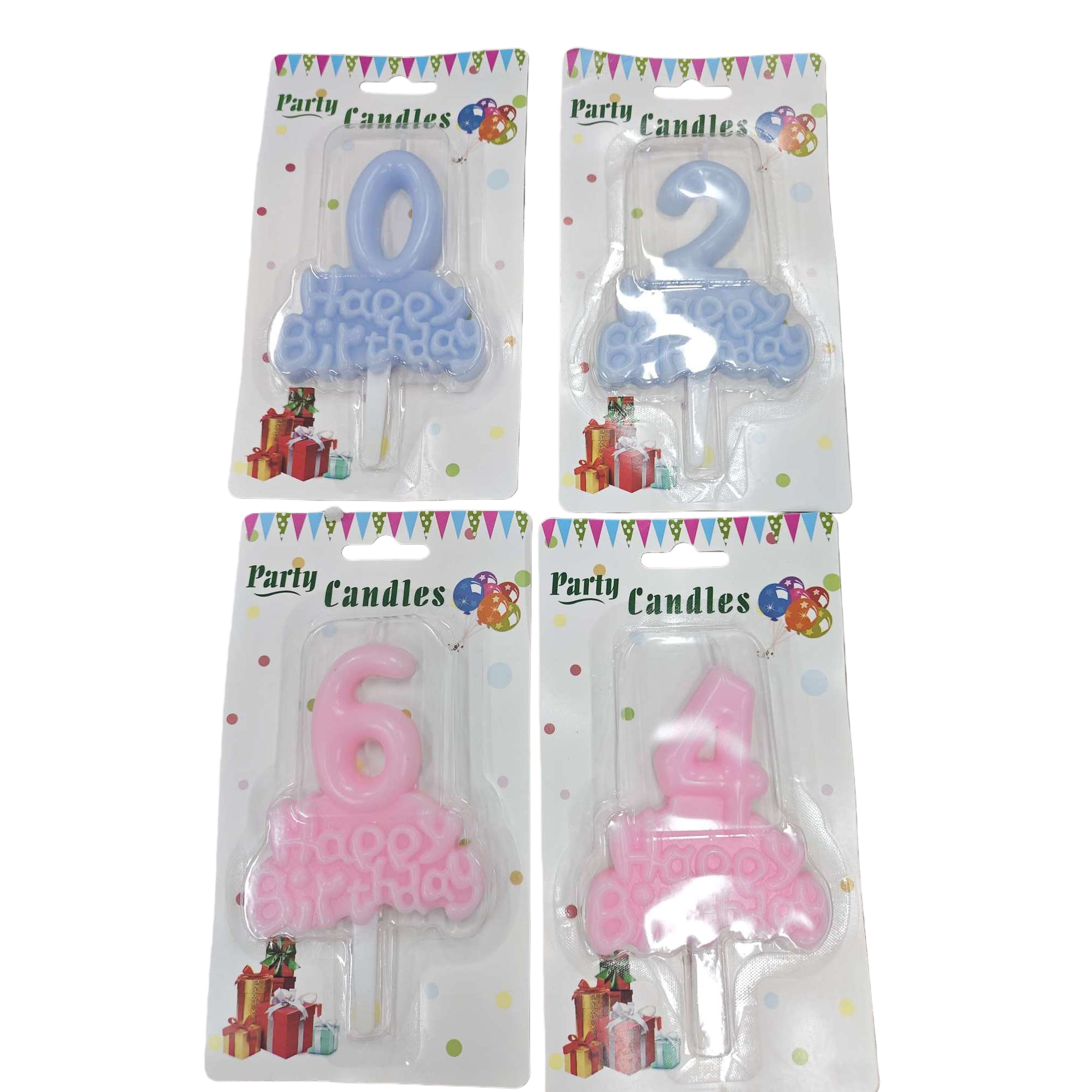 Colorful Birthday candles with digital shapes and the words "Happy Birthday" on them Item Picture
