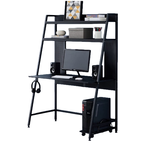 The black and simple desk stand is made of solid wood multi-layer board, which is load-bearing and stable, suitable for office and study Item Picture