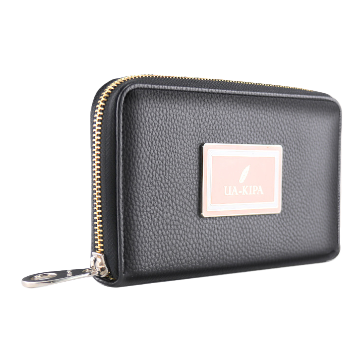 Black textured zipper wallet for ladies, simple and fashionable leather small change storage Item Picture