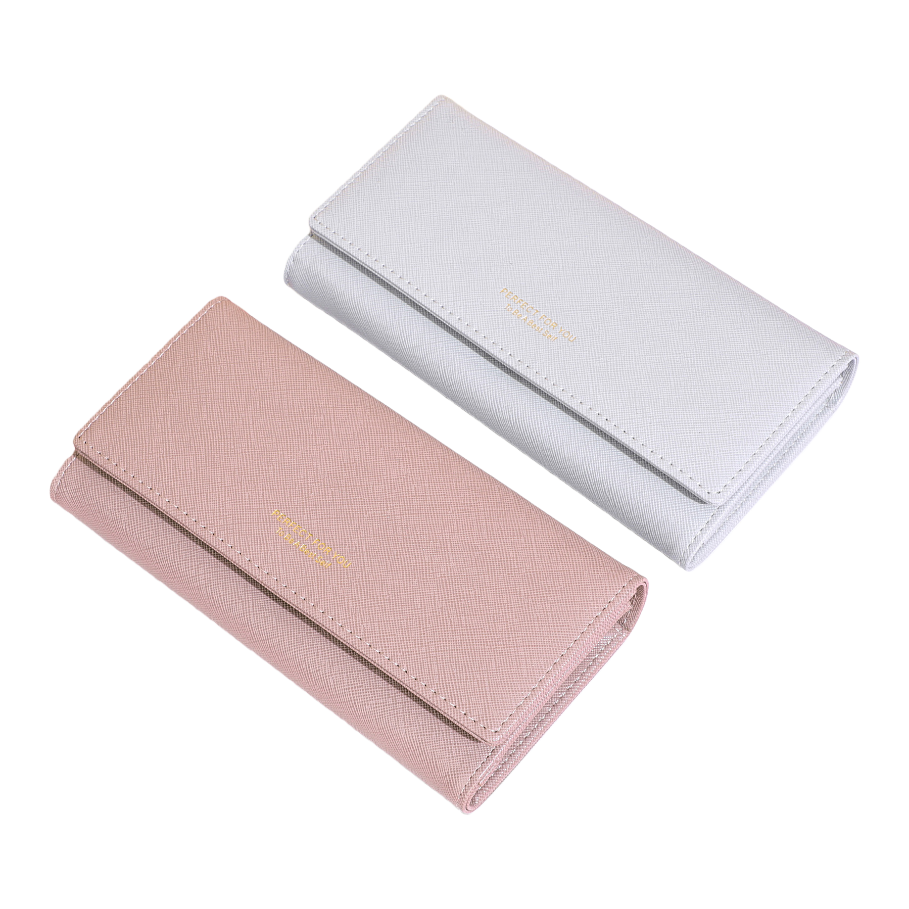 Pink and grey long wallet, white display stand shooting style Item Picture