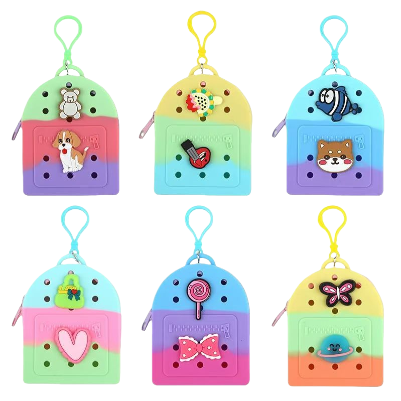 Colorful silicone keychain with cartoon decorative patches, cute and portable pendant Item Picture