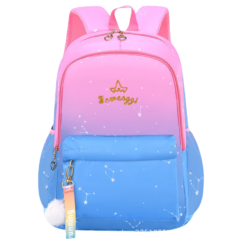 This pink gradient blue starry sky pattern backpack is fashionable, lightweight and has a large capacity for student commuting Item Picture
