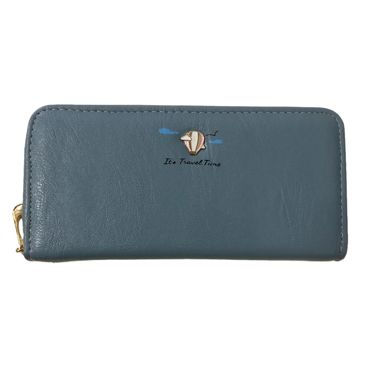 Blue genuine leather long wallet, unisex simple business casual style Item Picture