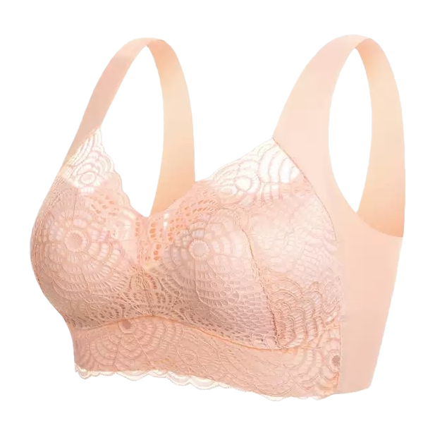 Pink lace women's bras without underwire are comfortable, breathable and adjustable Item Picture