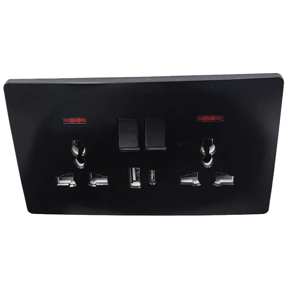 T5/T6 black dual-function USB+C wall socket, safe and anti-electric shock, exclusively for export Item Picture