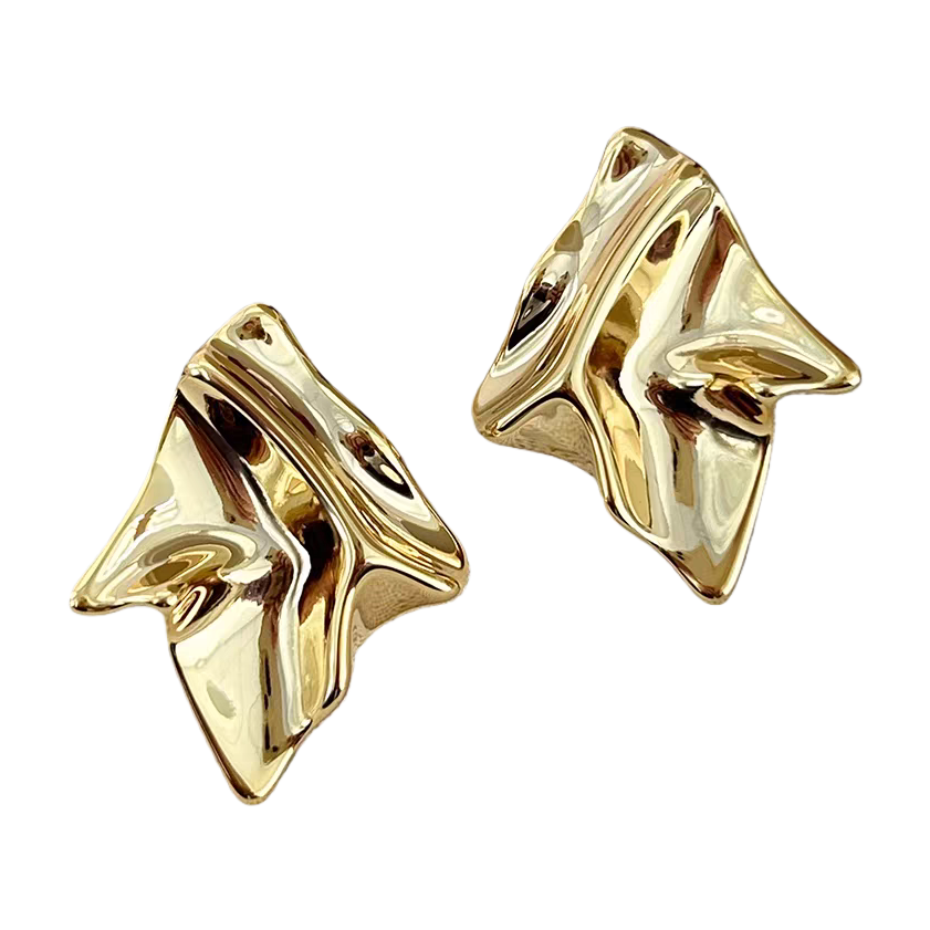 Golden abstract-shaped ear studs with fashionable geometric design, light luxury and niche earrings Item Picture