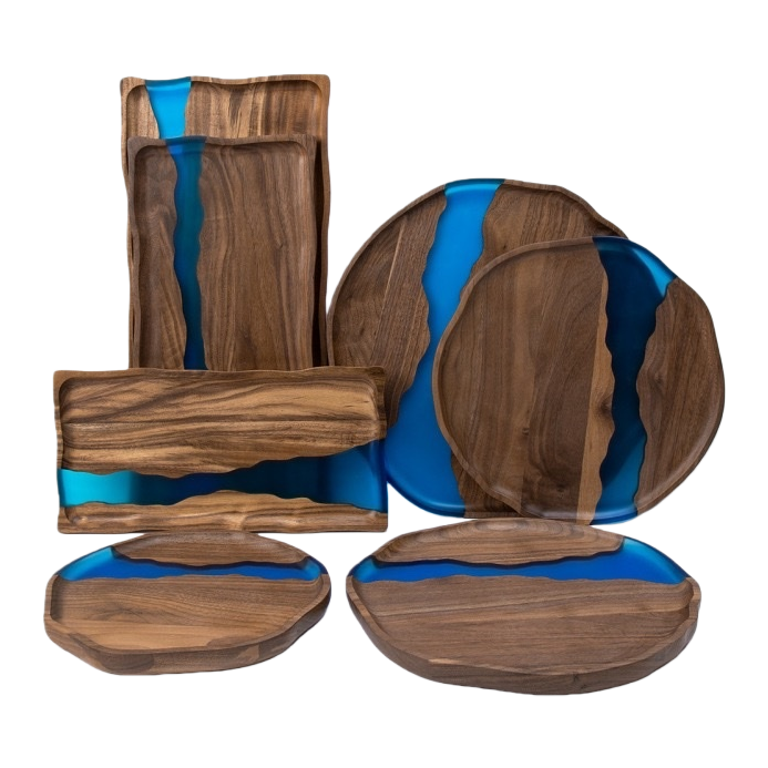 Black walnut wood trays, round customization, acacia wood solid wood, river resin tea trays, pastries, Western food service cutting boards wholesale Item Picture