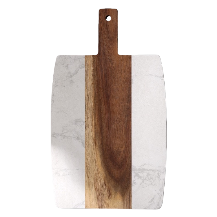 Thickened anti-slip kitchen cutting board with marble texture spliced wooden handle Item Picture
