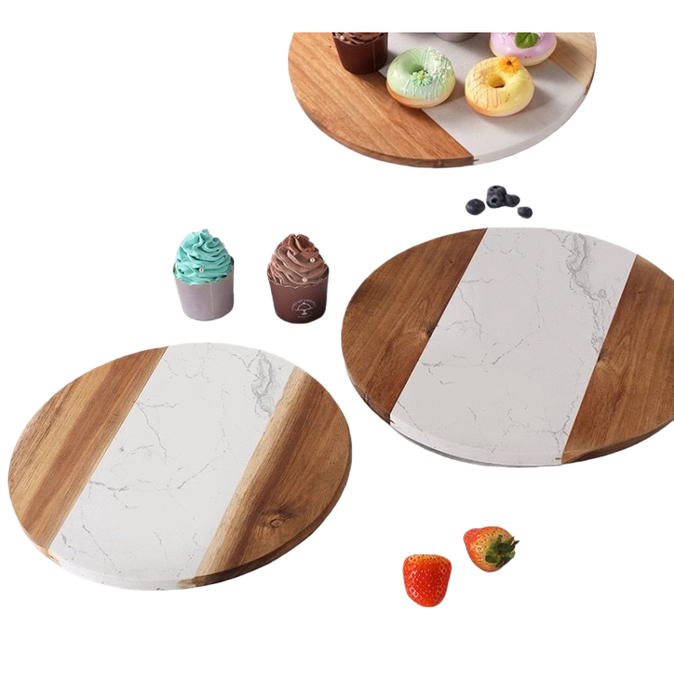 Cake turntable, round marble cutting board, spliced acacia wood kitchen light luxury tray, baking turntable, cross-border special supply Item Picture