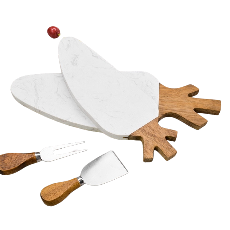 Custom-made white marble cutting board in the shape of radish, creative design of acacia wood splicing plating and cutting board, cheese cutting board Item Picture