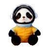 穿黄色宇航服的熊猫玩偶白底实物图