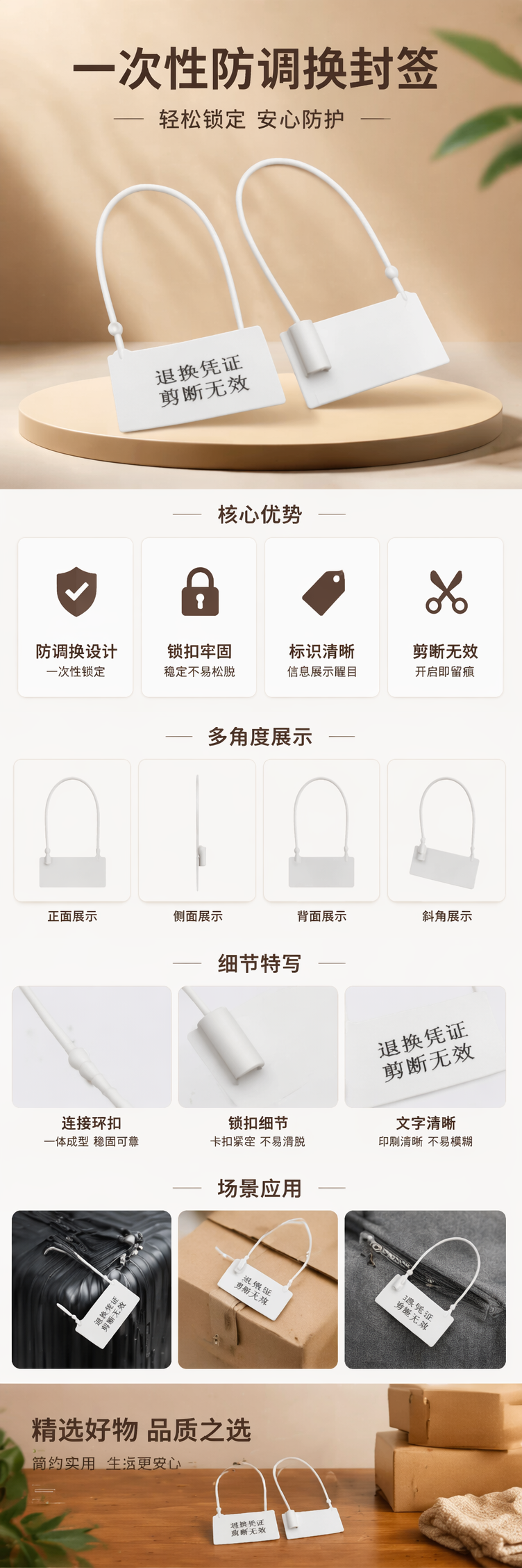 白色封条标签 自粘防水防伪通用型多尺寸可定制详情1