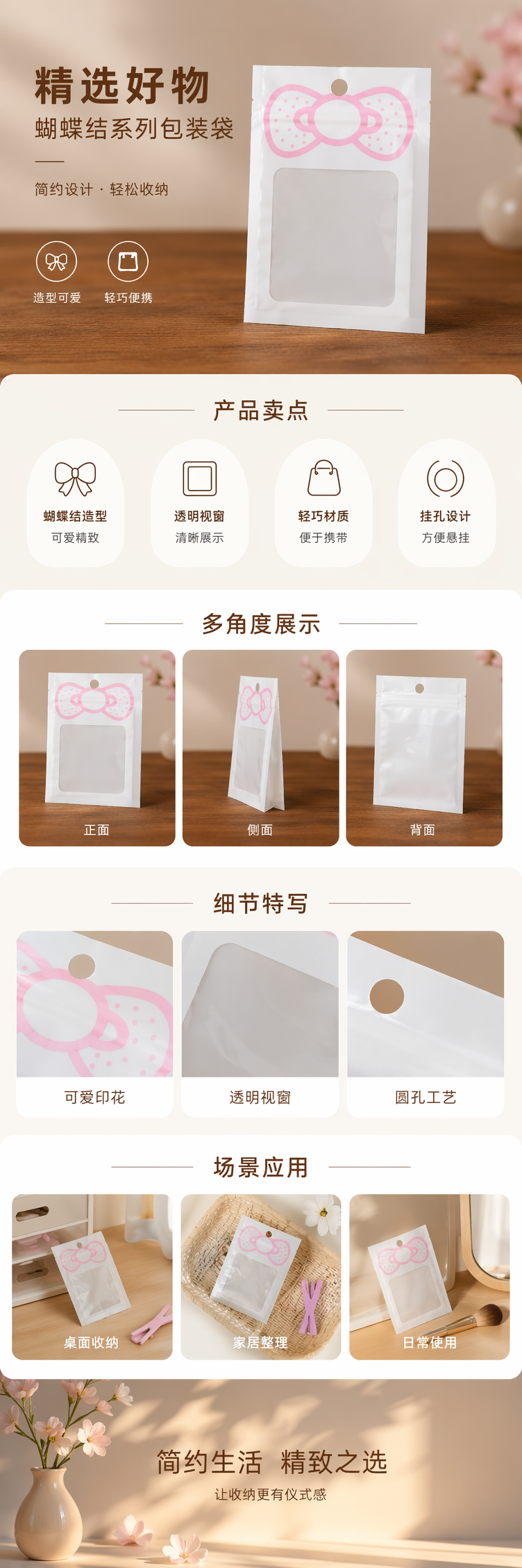 白色蝴蝶结款包装袋 时尚礼品袋 手提纸袋 定制款详情1