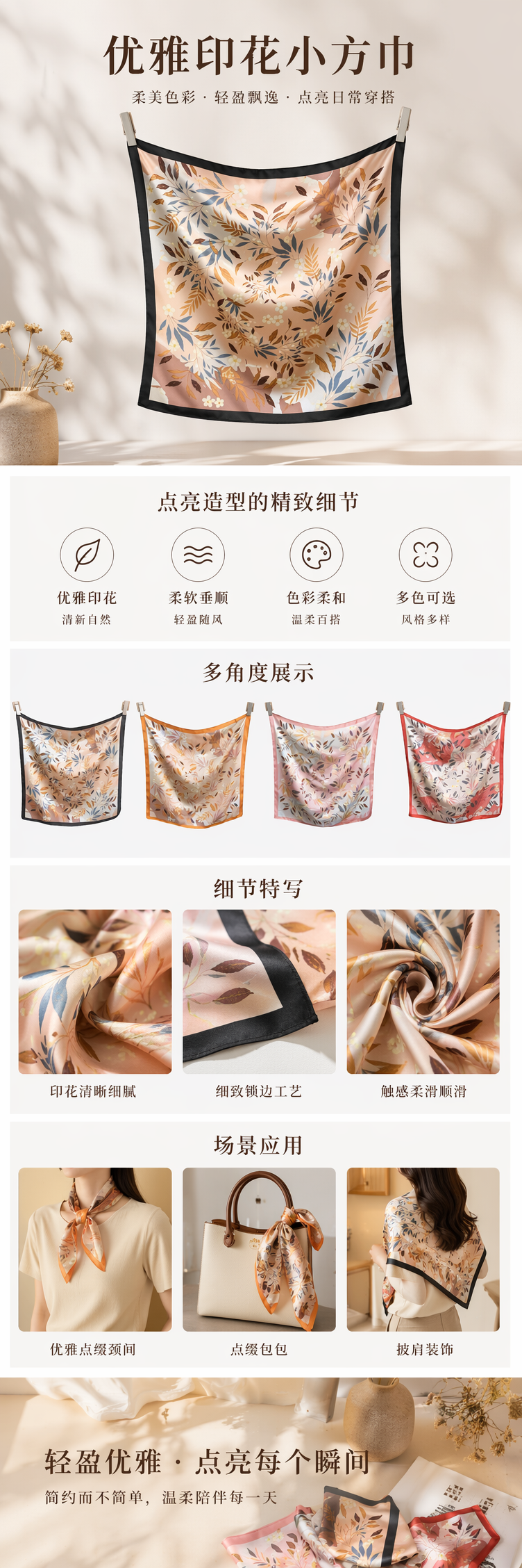 四款花卉图案真丝混纺丝巾轻薄透气四季通用详情1