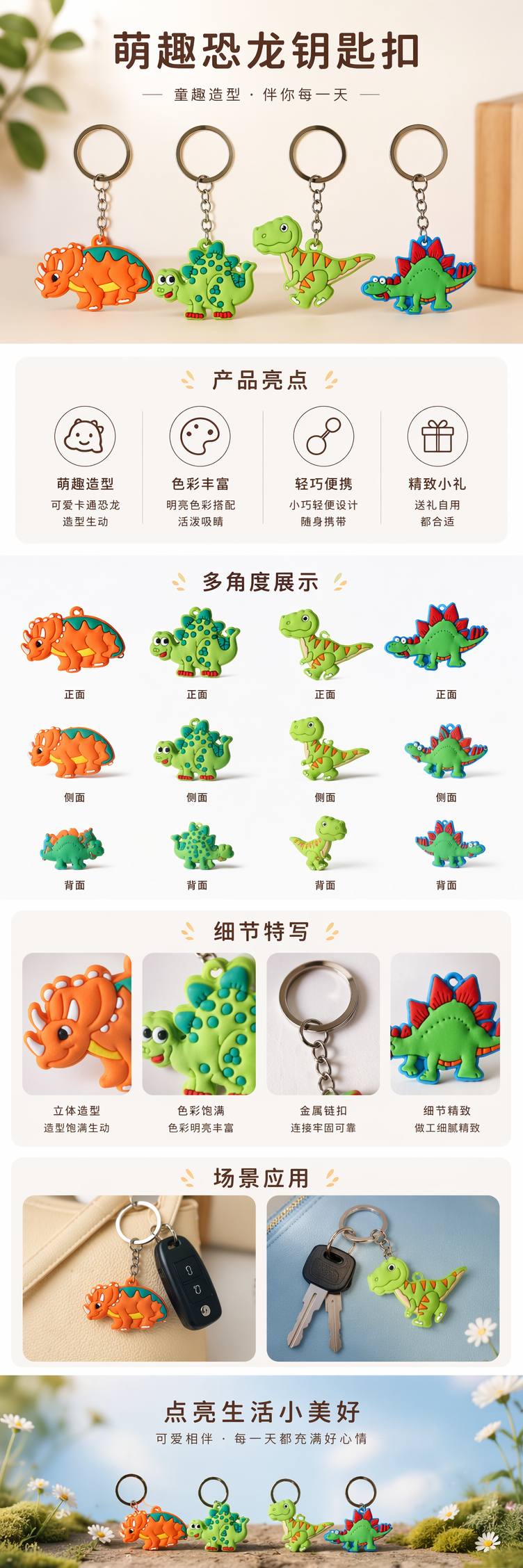 彩色恐龙造型钥匙扣可爱卡通挂件创意儿童礼品 pic 1