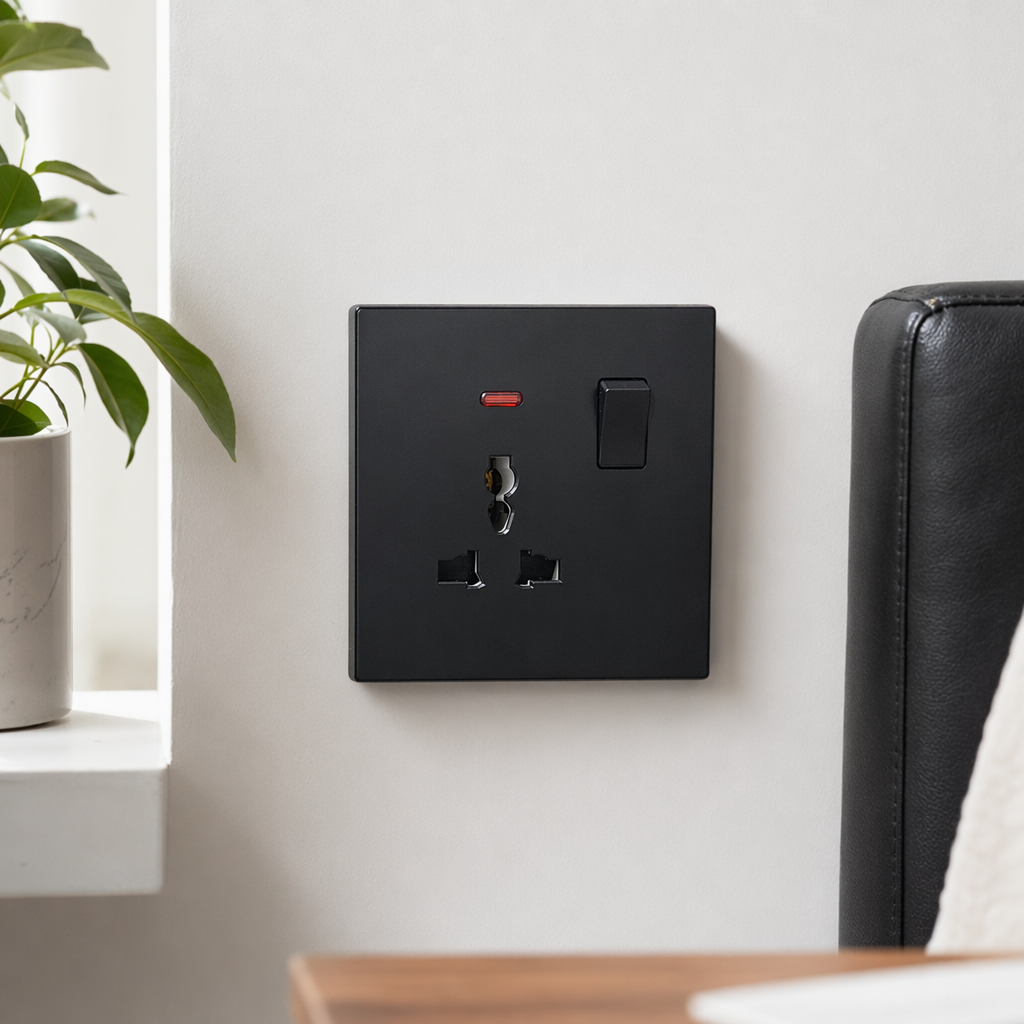 T5/T6 black 13A multi-functional socket panel wall switch panel outlet details Picture