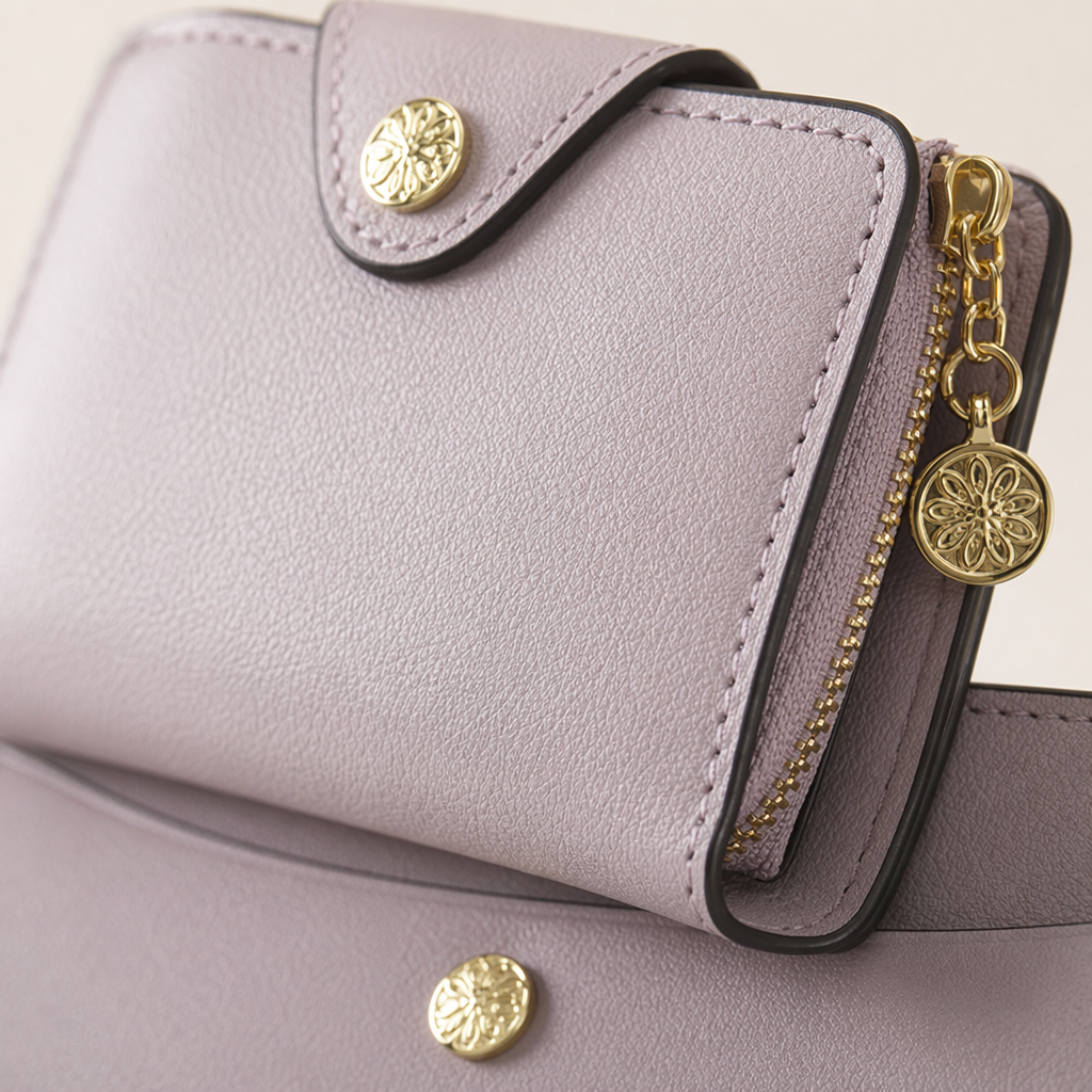 A simple and fashionable two-color accessory set of light purple and beige wallet for women Application Scenario