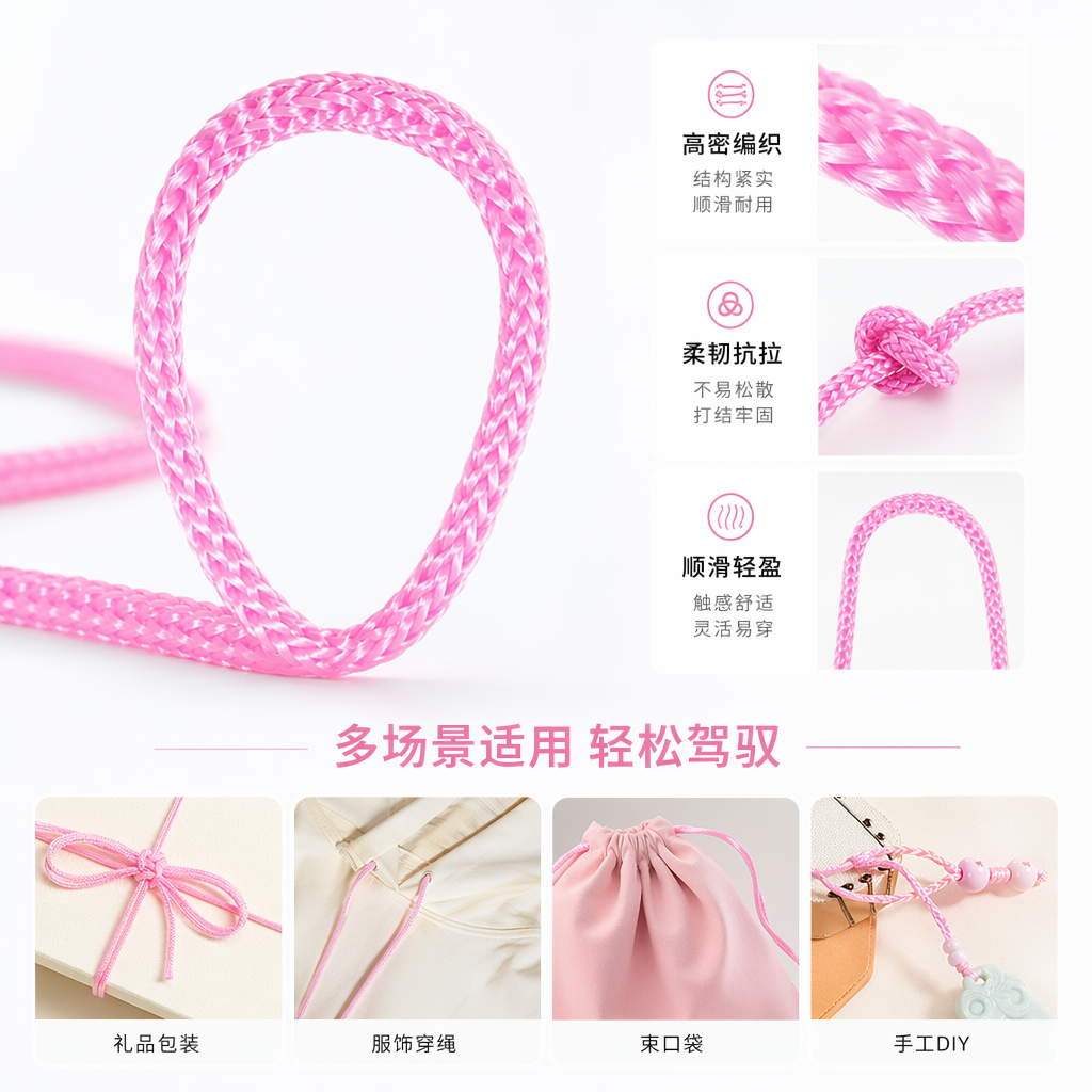 粉色编织绳手工DIY饰品材料弹力绳