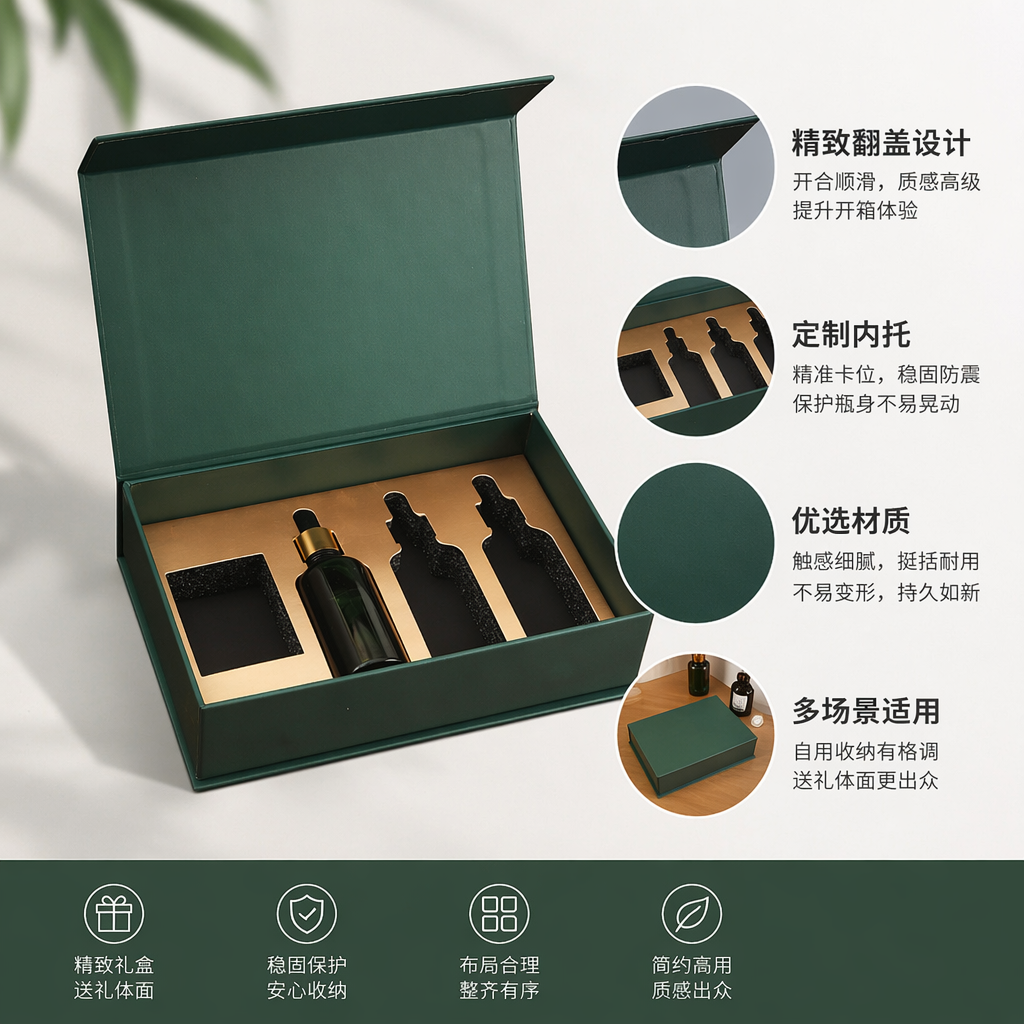 绿色礼盒装三瓶精油套装天然植物香氛送礼优选