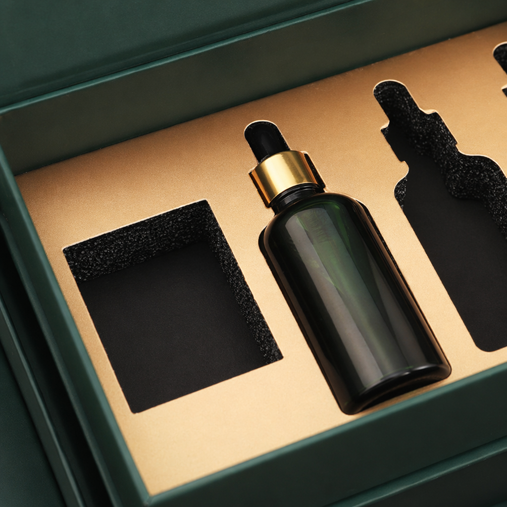 A green gift box set of three bottles of essential oil, a natural plant fragrance, is an ideal choice for giving as a gift Application Scenario