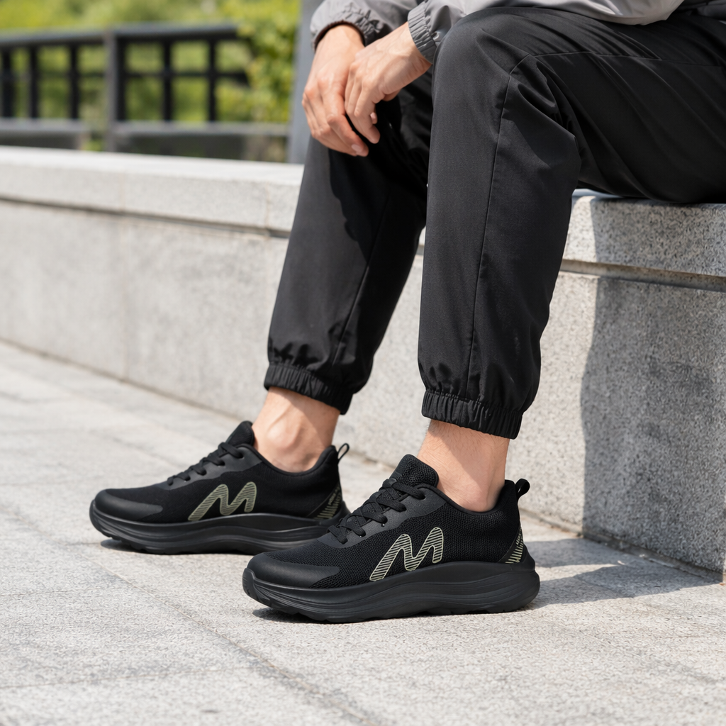 Black, grey, dark grey and military green mesh sports shoes, breathable and lightweight, unisplendour details Picture