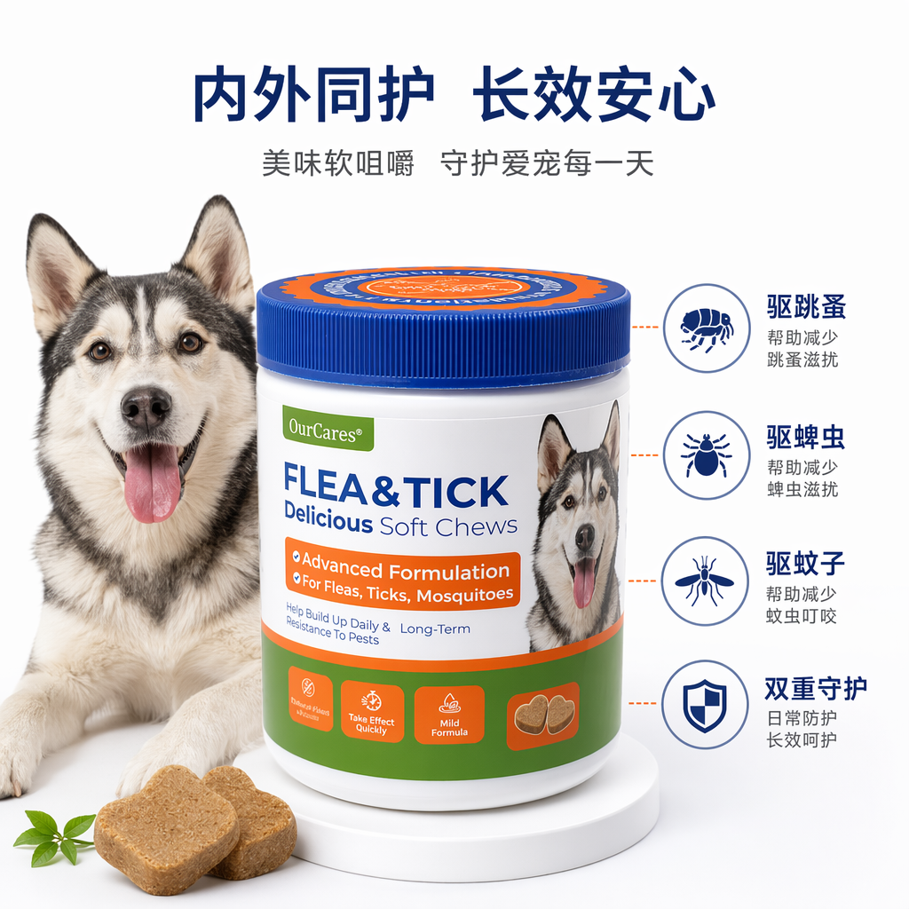宠物保健跳蚤+蜱虫软嚼片2代宠物驱虫软糖罐装